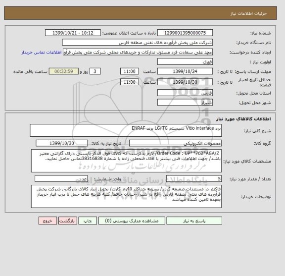 استعلام برد Vitio interface سیستم LG/TG برند ENRAF