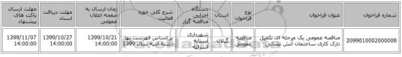 مناقصه عمومی یک مرحله ای تکمیل نازک کاری ساختمان آتش نشانی 