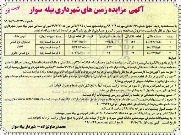 مزایده،مزایده فروش سه قطعه زمین با کاربری مسکونی نوبت اول