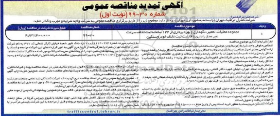 تمدید مناقصه، تمدید مناقصه نگهداری و بهره برداری از 124 سامانه ثبت تخلف سرعت