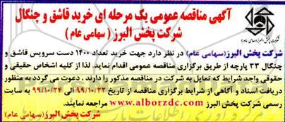 مناقصه, مناقصه خرید تعداد 1400 دست سرویس قاشق و چنگال 33 پارچه