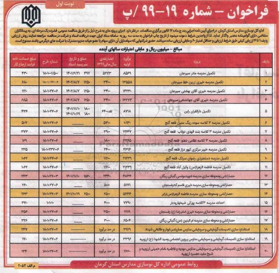 مناقصه عمومی , مناقصه تکمیل مدرسه... 
