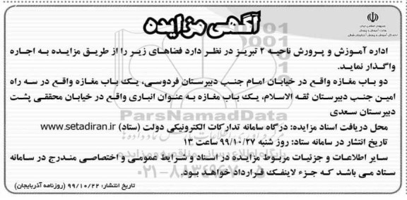 مزایده، مزایده اجاره مغازه