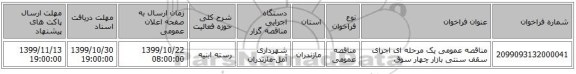 مناقصه عمومی یک مرحله ای اجرای سقف سنتی بازار چهار سوق 