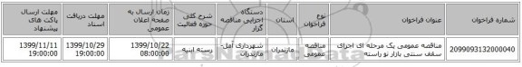 مناقصه عمومی یک مرحله ای اجرای سقف سنتی بازار نو راسته