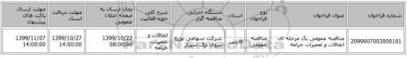 مناقصه عمومی یک مرحله ای اتفاقات و تعمیرات خرامه