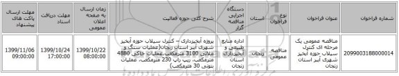 مناقصه عمومی یک مرحله ای کنترل سیلاب حوزه آبخیز شهری آببر استان زنجان