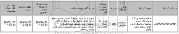 مناقصه عمومی یک مرحله ای تجدید مناقصه موزاییک فرش معابر سطح شهر ارکواز