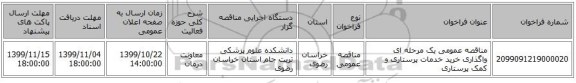 مناقصه عمومی یک مرحله ای واگذاری خرید خدمات پرستاری و کمک پرستاری 
