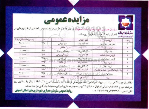 مزایده، مزایده عمومی فروش خودرو