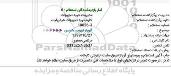 استعلام, استعلام گاورنر توربین هاربین  