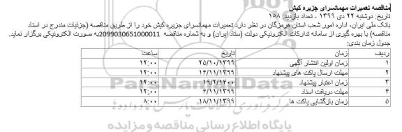 مناقصه تعمیرات مهمانسرای جزیره کیش