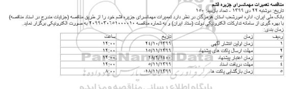 مناقصه تعمیرات مهمانسرای جزیره قشم 