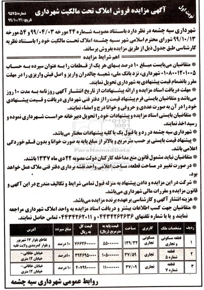مزایده،مزایده فروش املاک کاربری مسکونی و تجاری نوبت اول