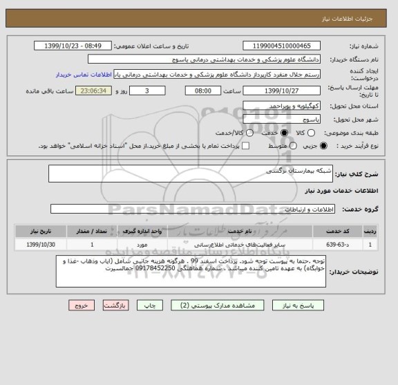 استعلام شبکه بیمارستان نرگسی