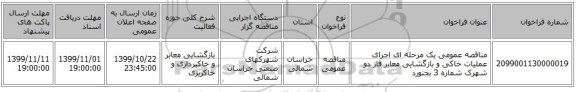مناقصه عمومی یک مرحله ای اجرای عملیات خاکی و بازگشایی معابر فاز دو شهرک شماره 3 بجنورد