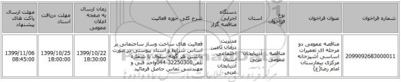 مناقصه عمومی دو مرحله ای تعمیرات اساسی آشپزخانه مرکزی بیمارستان امام رضا(ع)