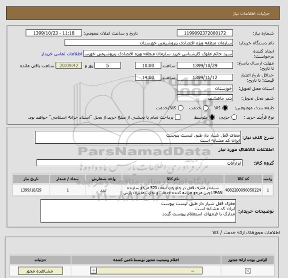 استعلام مغزی قفل شیار دار طبق لیست پیوست
ایران کد مشابه است