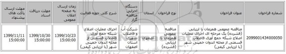 مناقصه عمومی همزمان با ارزیابی (فشرده) یک مرحله ای اجرای عملیات اصلاح شبکه جمع آوری فاضلاب قسمتی از محله اندوان خمینی شهر (با ارزیابی کیفی)