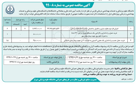 مناقصه اجرای فاز دوم مقاوم سازی و تکمیل ساختمان ....