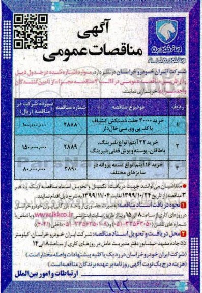 مناقصات خرید 30000 جفت دستکش کشباف با کف پی وی سی خال دار...