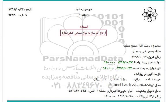 استعلام مرمت کانال سطح منطقه