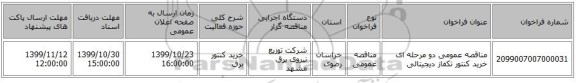 مناقصه عمومی دو مرحله ای خرید کنتور تکفاز دیجیتالی 