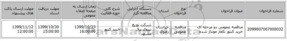 مناقصه عمومی دو مرحله ای خرید کنتور تکفاز مونتاژ شده