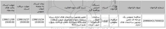 مناقصه عمومی یک مرحله ای تعمیر وتجهیز ساختمان های اداری