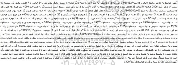 آگهی مزایده سه دانگ مشاع از شش دانگ پلاک ثبتی 54 فرعی از 7 اصلی بخش 10 سنندج
