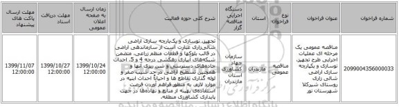 مناقصه عمومی یک مرحله ای عملیات اجرایی طرح تجهیز، نوسازی و یکپارچه سازی اراضی شالی زاری روستای شیرکلا شهرستان نور