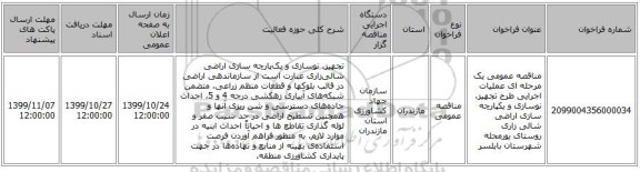 مناقصه عمومی یک مرحله ای عملیات اجرایی طرح تجهیز، نوسازی و یکپارچه سازی اراضی شالی زاری روستای یورمحله شهرستان بابلسر 