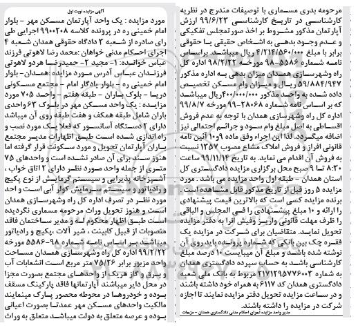مزایده،مزایده آپارتمان مسکونی 75.26 مترمربع نوبت اول
