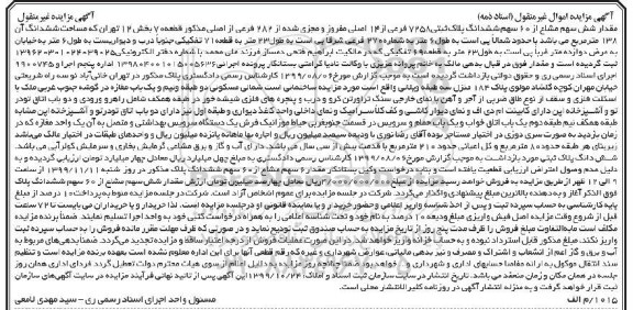 مزایده، مزایده شش سهم مشاع از 60 سهم ششدانگ پلاک ثبتی
