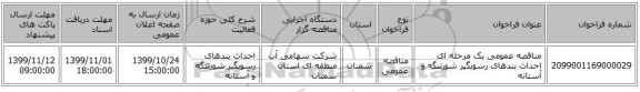 مناقصه عمومی یک مرحله ای احداث بندهای رسوبگیر شورتنگه و آستانه                         