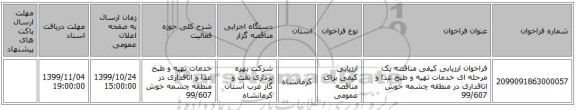 فراخوان ارزیابی کیفی مناقصه یک مرحله ای خدمات تهیه و طبخ غذا و اتاقداری در منطقه چشمه خوش 99/607