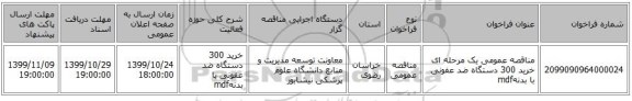 مناقصه عمومی یک مرحله ای خرید 300 دستگاه ضد عفونی با بدنهmdf 