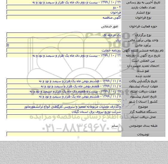 واگذاری عملیات مربوط به تعمیر و سرویس کارگاهی انواع ترانسفورماتور