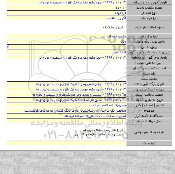 مناقصه یک مرحله ایی ساختمان اداری بانک کشاورزی مرکزی کوهدشت