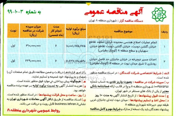 مناقصه , مناقصه عملیات اصلاح هندسی محدوده خیابان...