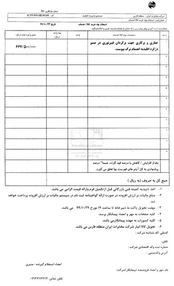 استعلام حفاری و پرکاری جهت تغییر مسیر فیبر نوری 