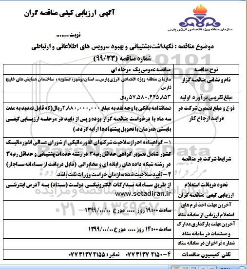 مناقصه مناقصه  نگهداشت، پشتیبانی و بهبود سرویس های اطلاعاتی و ارتباطی