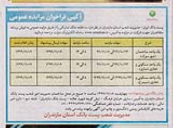 مزایده فروش سه قطعه ملک تملیکی