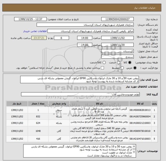 استعلام روغن نمره 50 و 10 و 30 مارک ایرانول، واسکازین EP90 ایرانول، گریس معمولی بشکه ای پارس
از کد مشابه استفاده شده به پیوست توجه شود