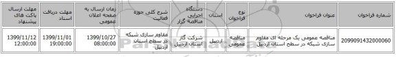 مناقصه عمومی یک مرحله ای مقاوم سازی شبکه در سطح استان اردبیل 