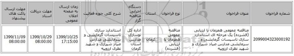 مناقصه عمومی همزمان با ارزیابی (فشرده) یک مرحله ای استاندارد سازی تاسیسات گرمایشی و سرمایشی مدارس صیاد شیرازی و شهید نظری  ارزوییه
