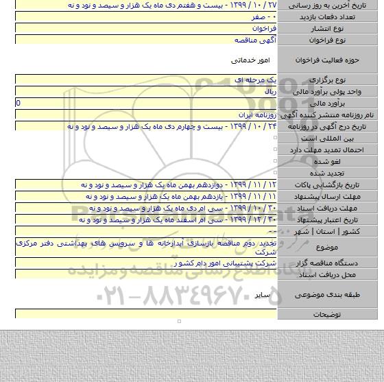 تجدید دوم مناقصه بازسازی آبدارخانه ها و سرویس های بهداشتی دفتر مرکزی شرکت