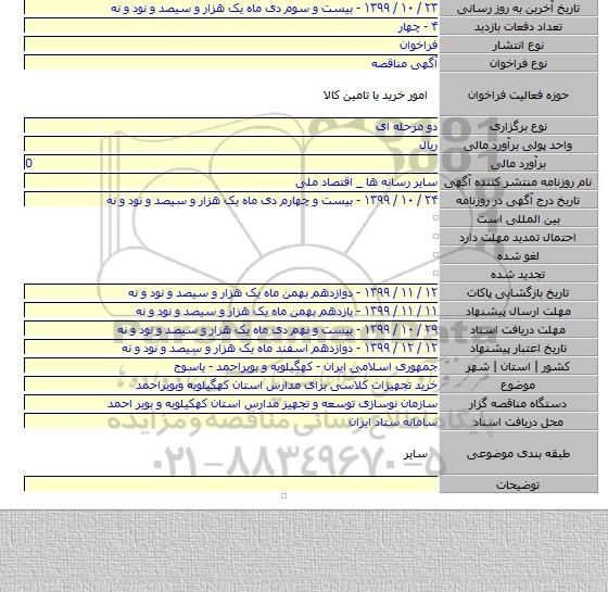 خرید تجهیزات کلاسی برای مدارس استان کهگیلویه وبویراحمد