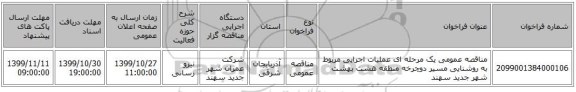 مناقصه عمومی یک مرحله ای عملیات اجرایی مربوط به روشنایی مسیر دوچرخه منطقه هشت بهشت شهر جدید سهند