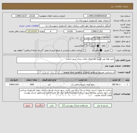 استعلام خرید لوله پلی اتیلن خط انتقال باغات بندان سی سخت 